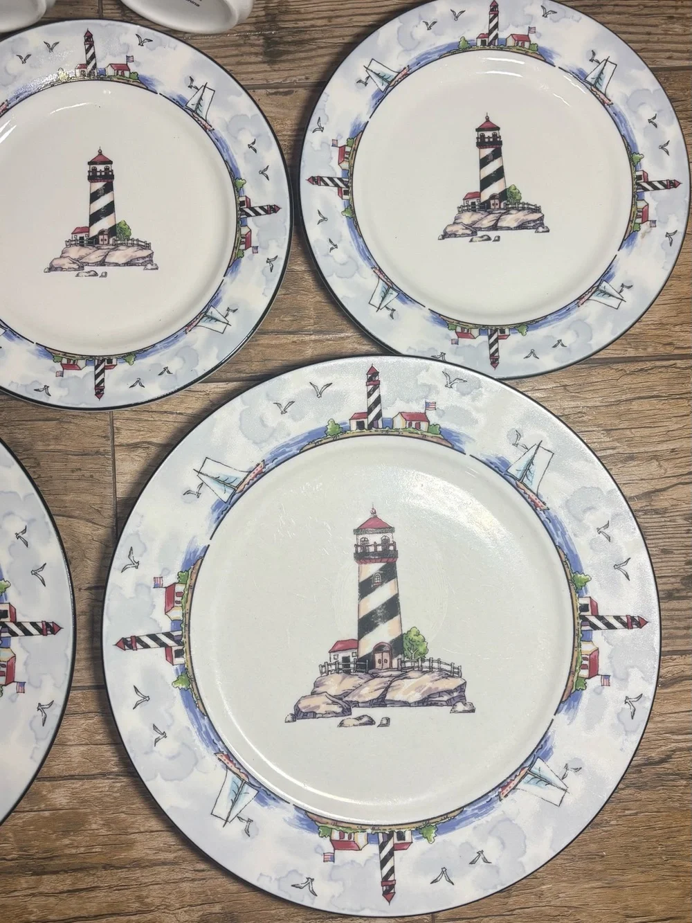 Nautical Lighthouse Dinnerware Set - White with Black & Red Accent